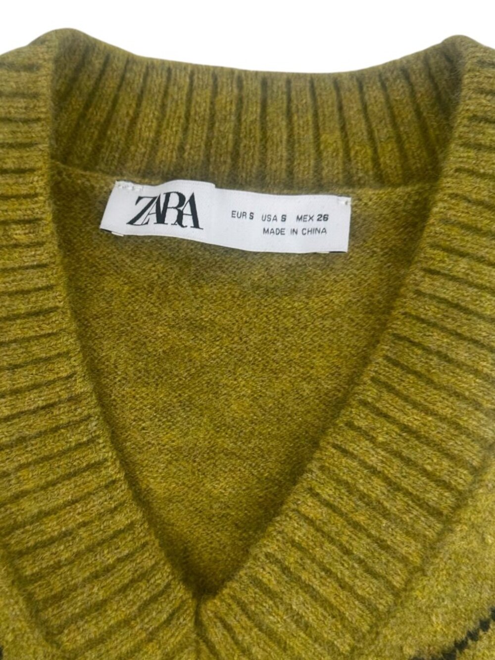 Zara Olive Green Argyle Sweater Vest Womens Small V-Neck Knit Preppy Cottagecore - Picture 5 of 7